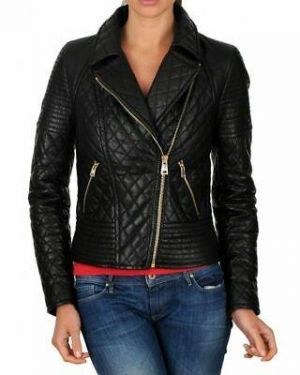 Damen Lammleder Echtleder Modische Jacke Biker Slim Fit Schwarz Mantel -WJ010