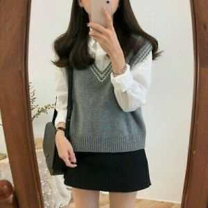 Women Knitted V Neck Waistcoat Sleeveless Jumper Vest Gilet Sweater Casual Top