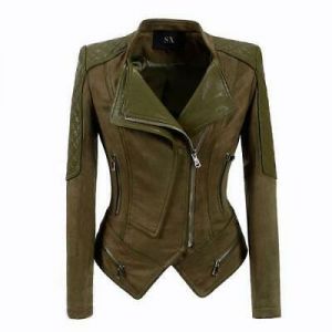 Women Faux Suede Jacket Motorcycle Biker Lapel Slim Fit Zipper Punk Short Coat L