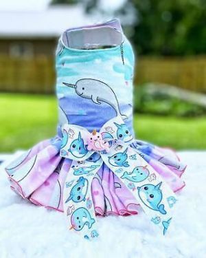 Dog Cat Pet Harness Dress Narwhal Cotton Lined Machine Washable