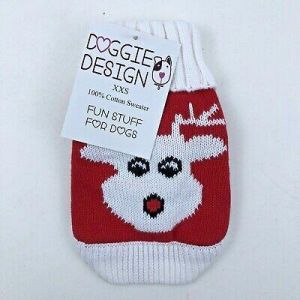 Doggie Design XXS Dog Sweater Cable Knit Cotton Christmas Rudolph Reindeer