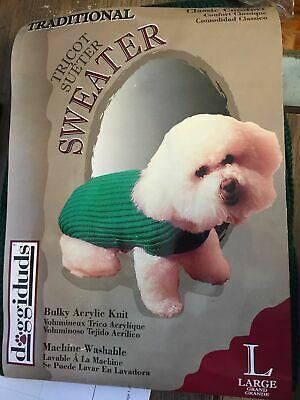 Vo-Toys Votoys Doggiduds Dog Acrylic Bulky Knit Shamrock Green Sweater 18-21" Lg