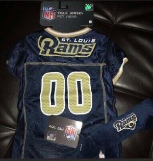 TEAM JERSEY PET WEAR NFL ST. LOUIS RAMS FOOTBALL DOG TEE SHIRT SIZE L plus toy