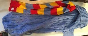 Vo-Toys Votoys Doggiduds Dog Scarlet Cambridge Knit Scarf Blue Sweater 10-14" Sm