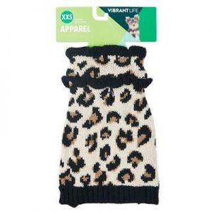 Vibrant Life Animal Print Ruffle Dog Sweater XXS 8" Winter Pet Apparel Toy