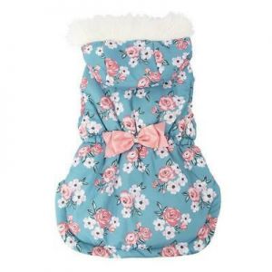 Vibrant Life Blue Floral Puffer Dog Jacket XXS 8" Winter Pet Apparel Toy