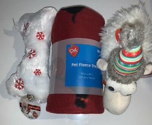 Pet Central - Pet Fleece Throw, Shep DG Toy, Snow Flake Bone - 3 Piece Lot