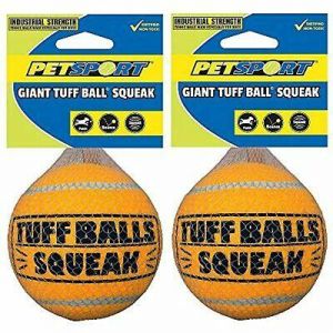 PetSport 2 Pack of Large Tuff Ball Squeak Dog Toys, 4 Inch, Durable Tennis Balls