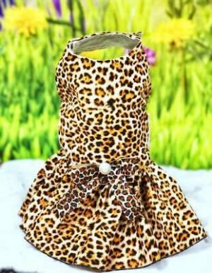 Dog Cat Pet Harness Dress Cheetah Print  Cotton Lined Machine Washable