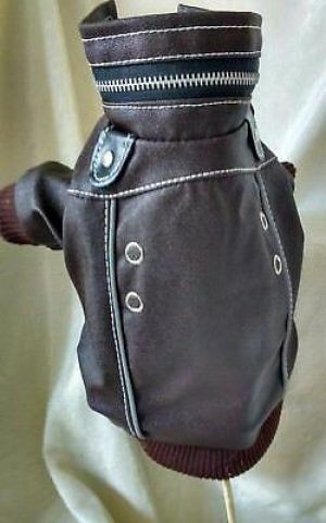 FAUX LEATHER DOG COAT JACKET XS SMALL DOGS Brown Toy Breeds