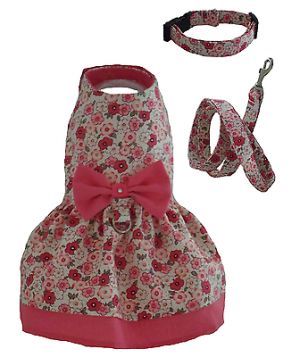 Dog dress daisy pink flowers for small dog chihuahua toy breed, dachshund XXS-M