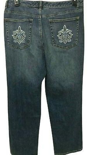 Talbots Blue Jeans Size 16 Stretch 5 Pocket Embroidery Stretch New