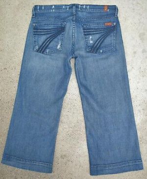 7 for all Mankind Crop Dojo Capri Jeans Sz 27 Distressed Wash