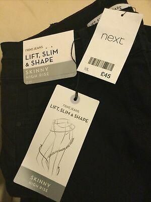 New NEXT Size 10 Long Black LIFT SLIM & SHAPE SKINNY HIGH RISE STRETCH JEANS £45