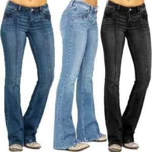 Womens Bootcut Jeans Stretch Denim Pants Comfy Low Waist Flared Trousers Fashion