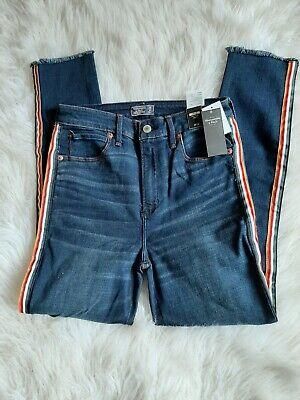 A&F Abercrombie & Fitch High Rise Raw Hem Rainbow Stripe Ankle Jeans size 6