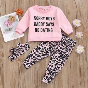 shopping אופנה ילדים Newborn Kid Baby Girl Leopard Clothes T-shirt Top Pants Leggings 3pcs Outfit Set