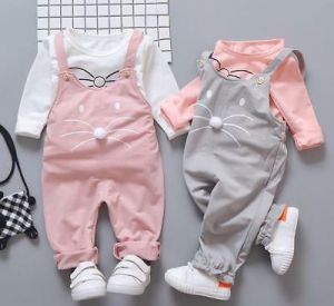 shopping אופנה ילדים 1 set baby kids girls clothes daily spring fall outfits top+rompers overall CAT