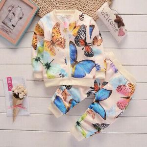 2pcs Child Girls Sport Casual Clothing Butterfly Sweater Coat+Pants Fashion Sets