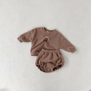 Baby children's suit printed rainbow sweater & baby pp short two-piece  outfits