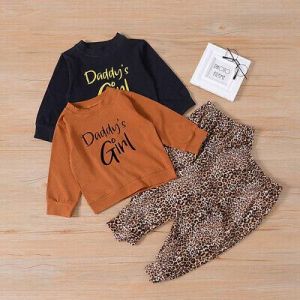 2PCS Kids Girls T-shirt Leopard Pants Outfits Clothes Casual Tops Trouser Set