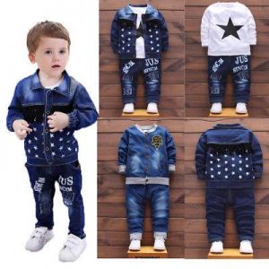 Kids Baby boys casual Outfits denim Tops & Long Pants party Clothes Set fashion