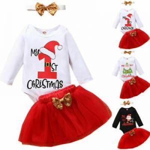 Kids Baby Girl Christmas Outfits Clothes Top Romper Tutu Shorts Skirt 3PCS Set