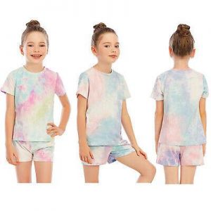 2PCS Kids Girls Clothes Outfits Tie Dye T-shirt Tops Shorts Pants Set Summer