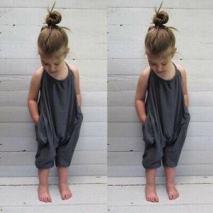 Toddler Kid Baby Girl Summer Strap Solid Romper Jumpsuit Playsuit Outfit Clothes