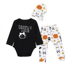 Halloween Outfits Toddler Kids Baby Long Sleeve Romper + Pants +Hats Clothes Set