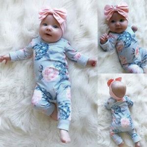 Toddler Kids Baby Girl Cotton Floral Romper Jumpsuit Bow Hair Band Clothes Sets