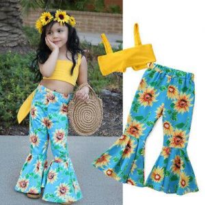 2Pcs Toddler Kids Baby Girls Clothes Crop Top +Ruffle Pants Summer Outfit Set