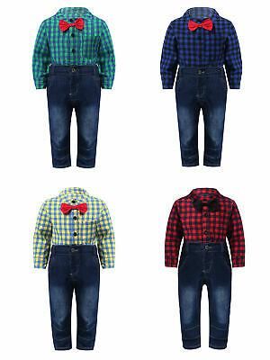 2Pcs Newborn Kids Baby Boy Plaid Romper Tops Pants Clothes Gentleman Outfits