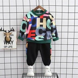Children's Long Sleeved Sport Clothes Suit Boy Toddler Cotton Sweater Pants Suit