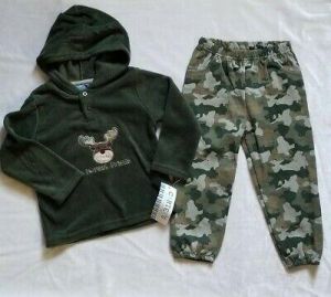 Sz 24M Carters 2PC Clothing Set Kids Hooded Fleece Sweater + Camo Print Pants