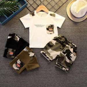 2pcs Children's Clothing Short Sleeve Camouflage T-shirt+Shorts Kids Summer Suit