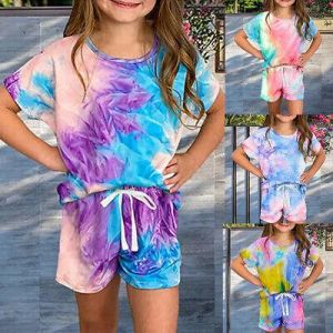 Baby Girls Tie Dye Short Sleeve T-Shirt and Shorts Set Kids Outfit Clothing Set