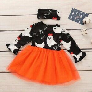2pcs/set Children Baby Dress Halloween Tutu Mesh Dress & Headband Girls Clothing