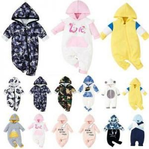Newborn Baby Boys Girls Kids Hooded Romper Jumpsuit Clothes Size 0-24 Months New