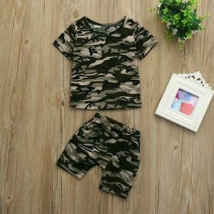 Toddler Kids Baby Boys Camouflage T shirt Tops+Shorts Outfits Clothes Set