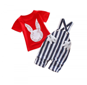 Summer Children's Clothing Cute Boys Girls Casual T-Shirts Striped Overalls 2Pcs