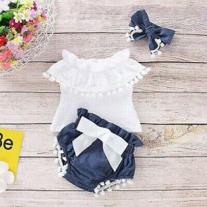 Newborn Kid Baby Girl Clothes Set Romper Bodysuit+Shorts Pants+Headband Outfit