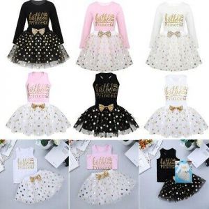 Baby Birthday Kid Girl Clothes Outfit Tutu Skirt Dress+Top T-shirt 2Pc Party Set