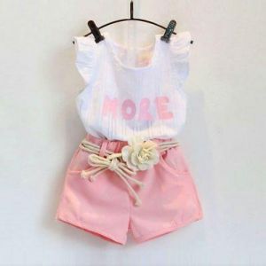 2pcs Kids Girls Fashion Sleeveless White Blouse+Pink Shorts Summer Clothes Sets