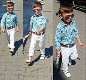 New Hot ! Boys Shirt Top + Pants + Belt Set Children Casual Clothes Outfits Set