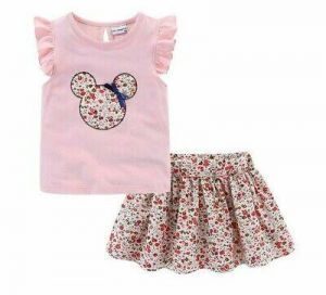 Cute Girls Clothes Sets Floral Cartoon Kids Ruffle Sleeve Tank Top Skirt Outfit