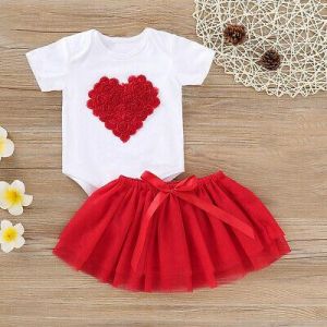 Baby Toddler Girl Heart Romper + Tutu Mesh Skirt Children Outfit Clothing 0-24M