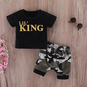 shopping אופנה ילדים Infant Baby Boys Kids Summer Clothes LIL&#039;S KING T-shirt+Camo Shorts Outfits Set