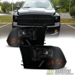 2009-2018 Dodge Ram 1500 10-18 2500 3500 Blk Smoke Headlight Headlamp Left+Right