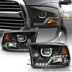 Black 2009-2018 Dodge Ram 1500 2500 3500 DRL LED Projector Halo Headlights Lamps